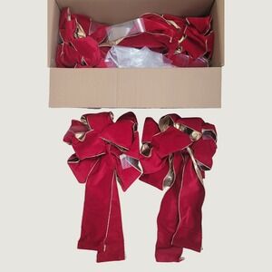 Frontgate Christmas Cheer Bow Set of 4 Red Velvet Gold Wired 158055 Holiday